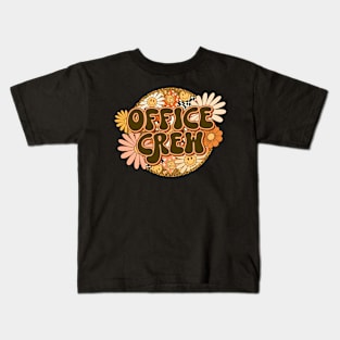 Office Crew Retro Groovy Floral Leopard Kids T-Shirt